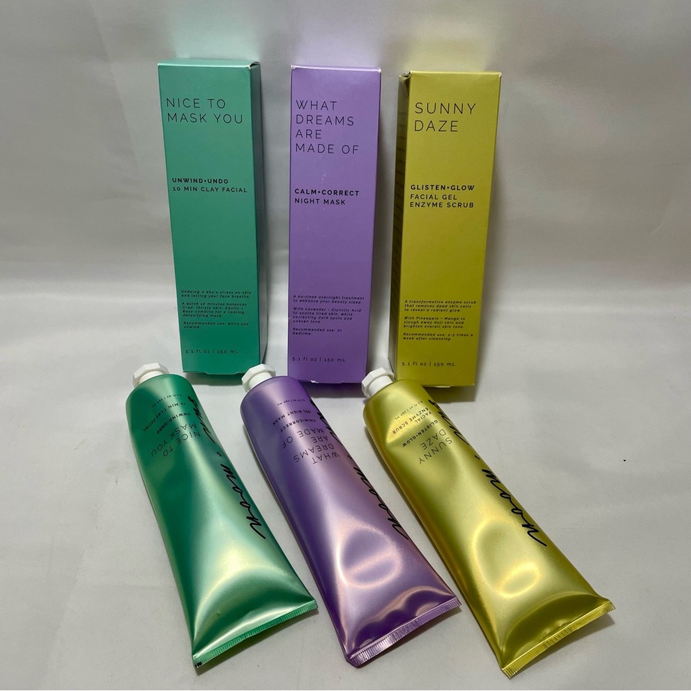 Sun n Moon Scrub, Calming Night Mask, and 10 Min Clay Mask, NIB’s